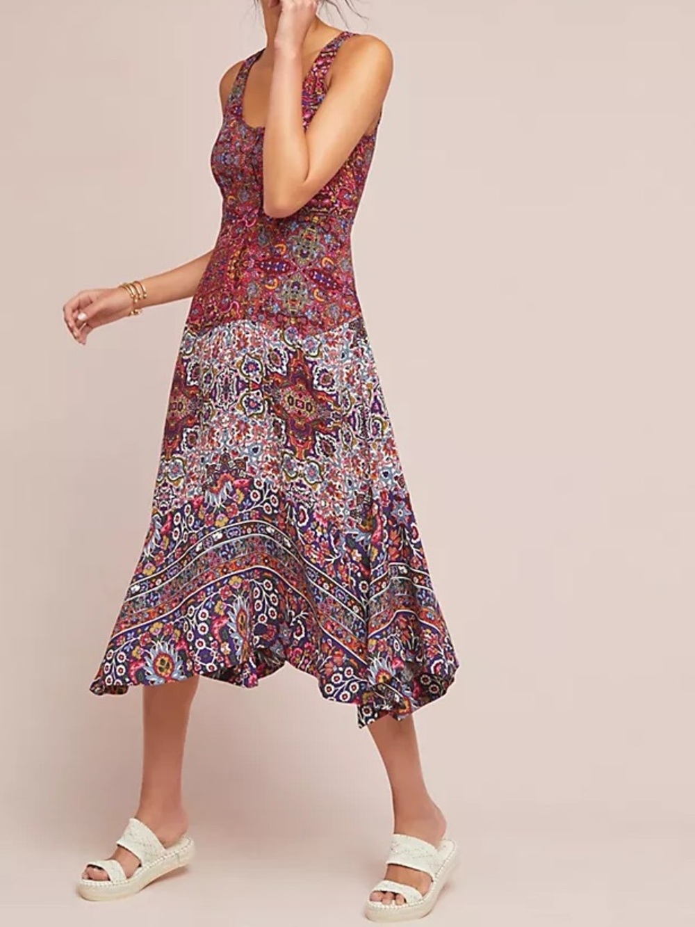 Anthropologie Maeve Violette Sleeveless Asymmetrical Hem Paisley Pink Red Dress
